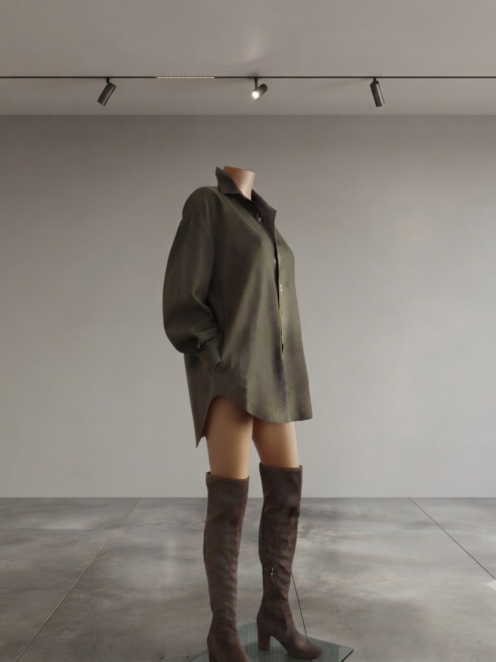Oversized Olive Suede Contrast Collar Shirt Dress - Medium NWOT